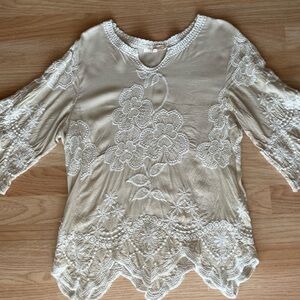 ANTHROPOLOGIE Solitaire Cream Floral Lace Blouse